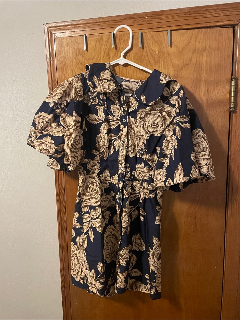 Women's Navy Floral Button-Front Dress